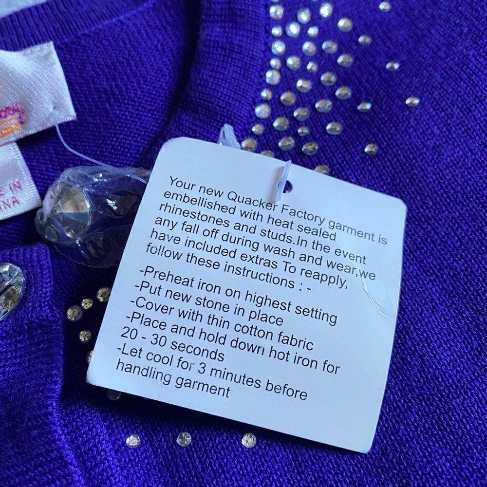 Quacker Factory Purple Rhinestone Button Front Sweater NEW Size Small - Picture 7 of 8